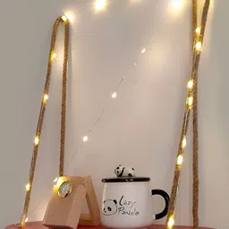 VAH Kya Bat Hai !! Wooden Wall Hanging Shelf with Jute Rope & LED Lights image 5