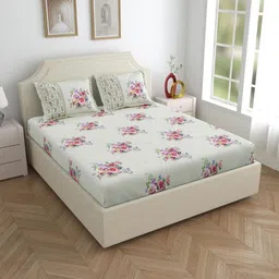 Salona Bichona Off White Printed 300 TC Pure Cotton King Bedsheet With 2 Pillow Covers-picture-21