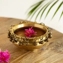 ExclusiveLane Zeenat Beige Brass Urli Bowl With Bells-picture-36