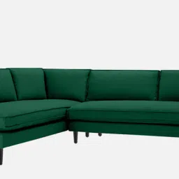 casacraft from pepperfry Mireya Fabric 6 Seater RHS Sectional Sofa (2+ Lounger) In Dark Green Colour image 5