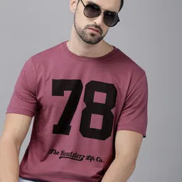 Roadster Men Mauve & Black Printed Pure Cotton T-shirt-picture-24