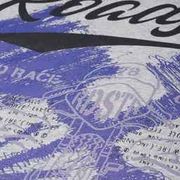 Roadster Men Grey Melange & Blue Printed Pure Cotton T-shirt image 3