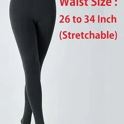 lugist Winter Warm Stretchable Thermal Fleece Lined Leggings for Women/Girl - Translucent Woolen Thick Velvet Tights Thermal Pants - Waist Size : 26 to 34 Inch - Black image 2
