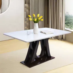 casacraft from pepperfry Quayside Marble Top 6 Seater Dining Table In Textured White Color image 1