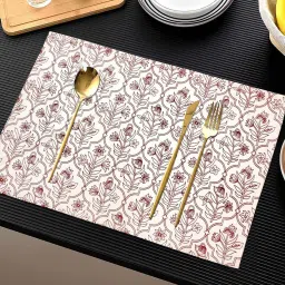 ANA Table Placemats Set of 6 100% Cotton Machine Washable Floral Maroon | Dining Table mates Non-Slip Heat Resistant Tableware image 1