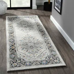 Grey Abstract Polypropylene 59x24 Inches Machine Made Floor Runner By Obsessions image 1