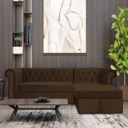 amberville from pepperfry Torino LHS L Shaped Chesterfield Pull-Out Sofa Cum Bed With Storage In Dark Brown Colour-picture-16