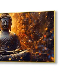 nestroots Canvas Framed Buddha Enveloped in Flames and Smoke Wall Painting image 4
