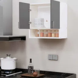 specialitypanels 2 Doors Modular Wall Mounted Kitchen Cabinet with Organizer Shelf in Slate Grey & Highland Pine Finish image 1