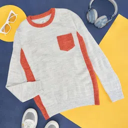 Pantaloons Junior Boys Off White & Orange Colourblocked Pullover-picture-18