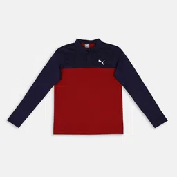 Puma Kids Red & Blue Colourblocked Longsleeve Youth Polo Collar Cotton Regular Fit T-shirt-picture-53