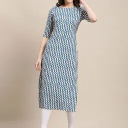 7threads KALINI Women Pack of 2 Brown & Blue Digital Printed Crepe Straight Kurtas image 2