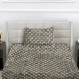 FABINALIV Taupe Geometric 300 TC Woollen Embossed Single Bedsheet with Pillow Cover image 2