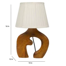 tu casa Off White Satin Shade Table Lamp With Mango Wood Base image 3