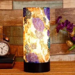 brightdaisy Patrice White & Blue Fabric Shade Table Lamp With Wood Base image 1