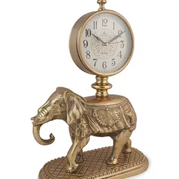 THE HOME CO. Gold-Toned & White Animal Shaped Traditional Table Clock image 2