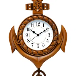 Attractionz Beige Round Textured Analogue Pendulum Contemporary Wall Clock image 4