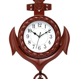 Attractionz Brown & White Textured Round Analogue Pendulum Wall Clock image 2