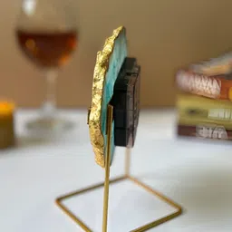 HOMEARTE Turquoise Blue & Gold-Toned Printed Abstract Shaped Vintage Table Clock image 3