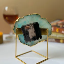 HOMEARTE Turquoise Blue & Gold-Toned Printed Abstract Shaped Vintage Table Clock image 4