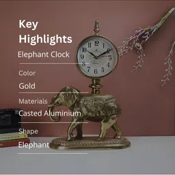 THE HOME CO. Gold-Toned & White Animal Shaped Traditional Table Clock image 4