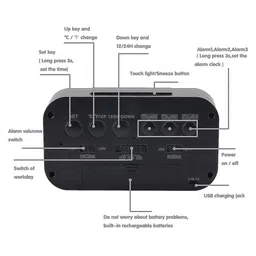 URBANFIX Black & White Digital Contemporary Alarm Clock image 2