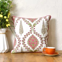 Clasiko White & Pink 5 Pcs Floral Square Cushion Covers image 2
