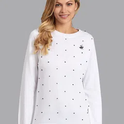 Beverly Hills Polo Club Women White & Navy Blue Embroidered Cotton Pullover-image-21