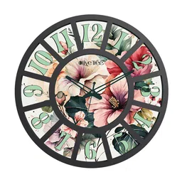 OLIVE TREE Black & Green Printed Wood Contemporary Wall Clock image 2