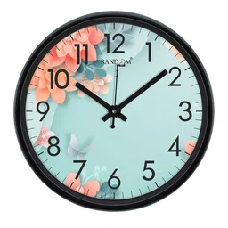 RANDOM Black & Green Printed Full Of Flowers Plastic Contemporary Wall Clock image 2