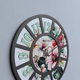 OLIVE TREE Black & Green Printed Wood Contemporary Wall Clock image 3