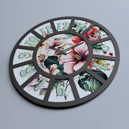 OLIVE TREE Black & Green Printed Wood Contemporary Wall Clock image 4