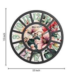 OLIVE TREE Black & Green Printed Wood Contemporary Wall Clock image 5