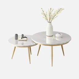 creator handicrafts Classic Marble Top Nesting Coffee Table Set In Gold Colour (Set of 2) image 4