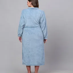 Blue Solid Woolen Women Bath Robe With Belt (XL) By Klotthe image 3