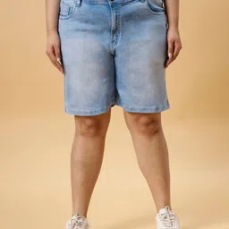 ZUSH Women Plus Size Washed Stretchable Cotton Denim Shorts-picture-40