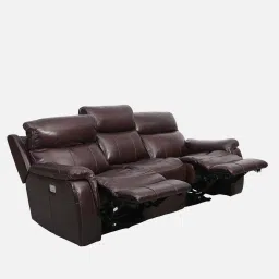 casacraft from pepperfry Plush Motorized 3 Seater Recliner With USB Charging Port In Burgundy Color image 5