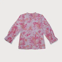 Gini and Jony Tie Up Neck Floral Printed Lace Inserts Crepe Top image 2