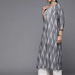 KALINI Women Embroidered Flared Sleeves Thread Work Handloom Kurta image 3