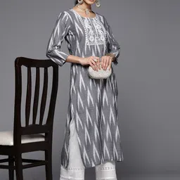 KALINI Women Embroidered Flared Sleeves Thread Work Handloom Kurta image 5