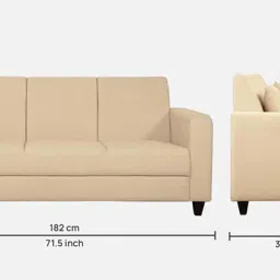 woodsworth from pepperfry Alba Fabric 3 Seater Sofa In Beige Colour image 2