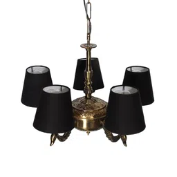 new era Devansh 05 Lights conical Black cotton shade with Antique Golden Chandelier image 4