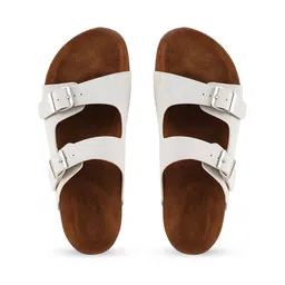 MOZAFIA Women Two Strap Open Toe Flats With Buckle Detail image 5