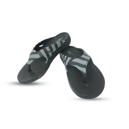 Doubleu Men Black & Grey Striped Rubber Thong Flip-Flops image 3