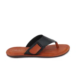 FAUSTO Men Navy Blue & Tan Brown Thong Flip-Flops image 4