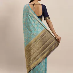 MIMOSA Blue & Gold-Coloured Art Silk Woven Design Kanjeevaram Saree image 2