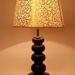 foziq Brown & Gold-Toned Printed Wood Table Lamps image 3