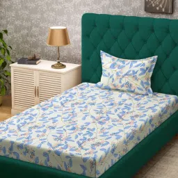 FABINALIV White Floral Cotton Blend Single Bedsheet with Pillow Cover-picture-20