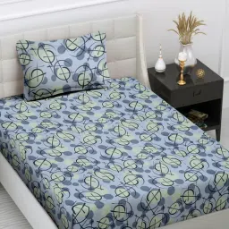 FABINALIV Blue Abstract Cotton Blend Single Bedsheet with Pillow Cover-picture-18