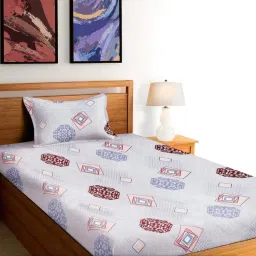 FABINALIV Multi-Color Geometric Cotton Blend Single Bedsheet with Pillow Cover-picture-19